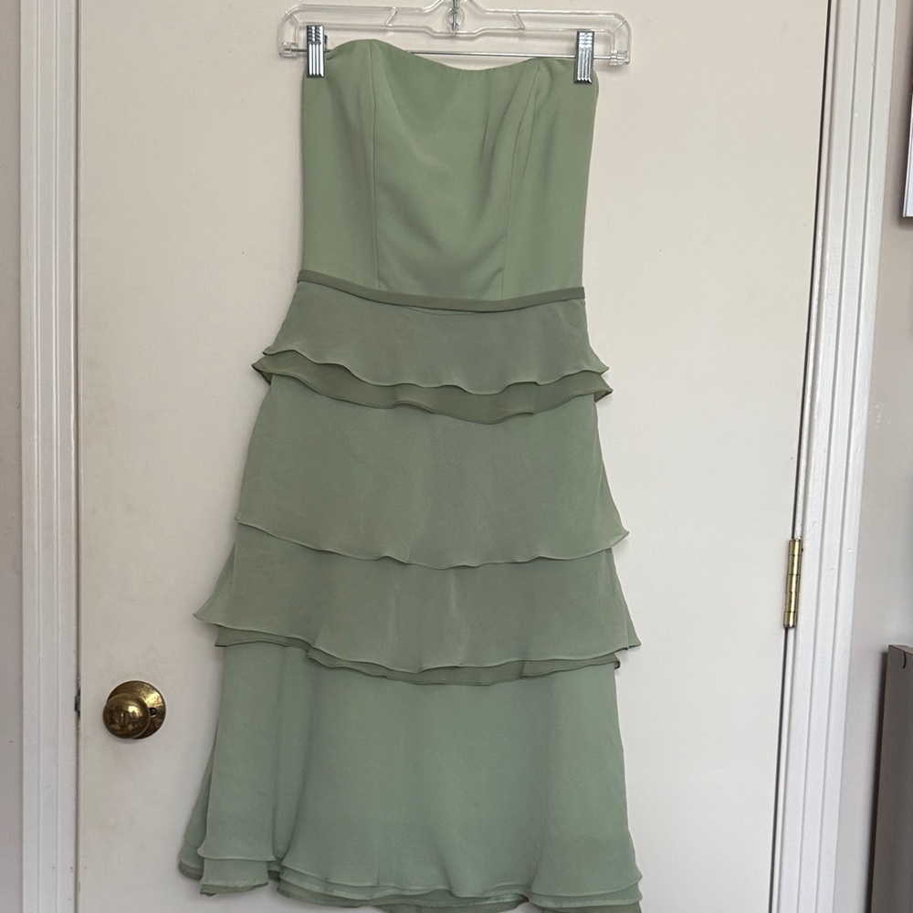 Chic Strapless Layered Dress in Sage Green
